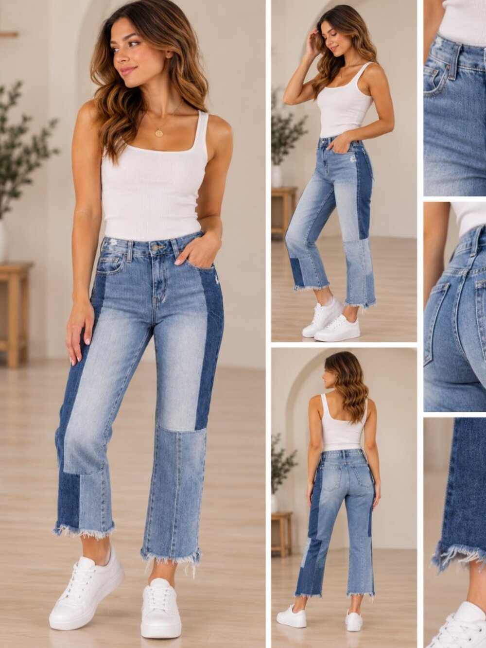 Hidden Jeans Distressed Patchwork Crop Denim Raw Hem Y2K Grunge Style Sz 25